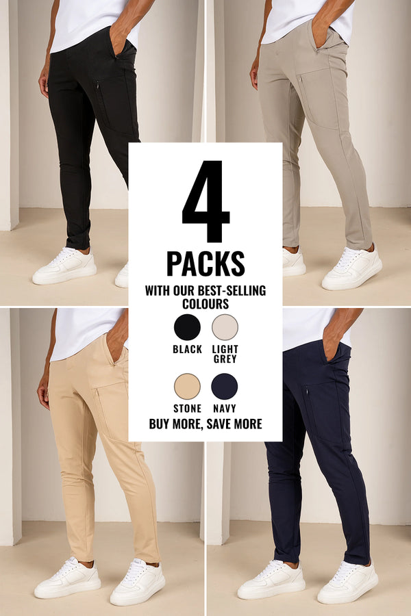 Tailored Tech Cargo Pants - 4 Colours (Stone, Navy, Light Grey, Black) - 4 Pack