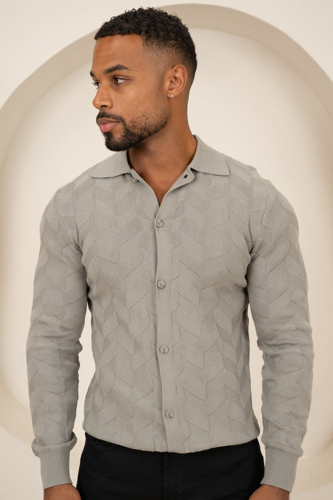 Textured Pattern Button Up Cardgian - Olive