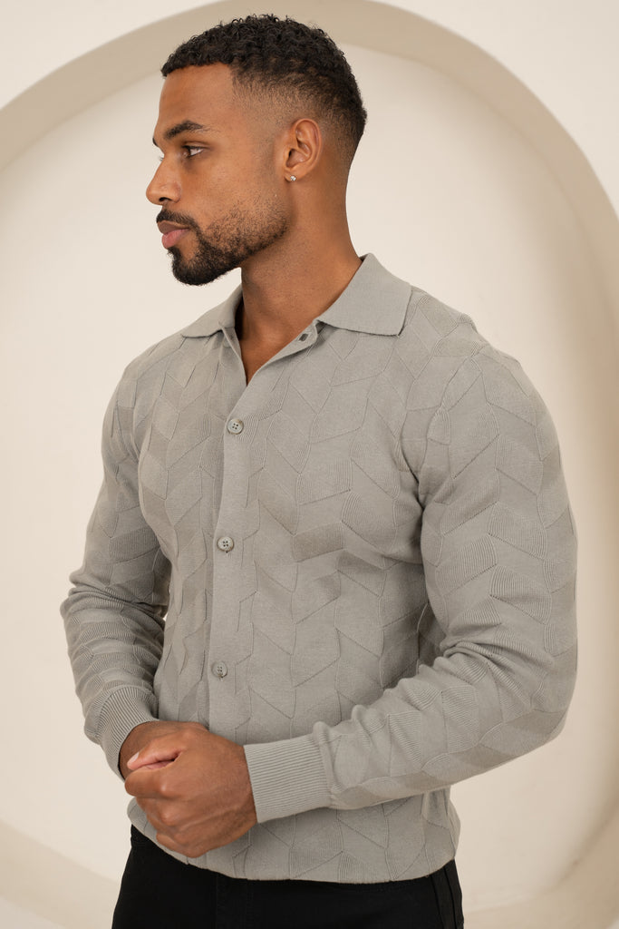 Textured Pattern Button Up Cardgian - Olive