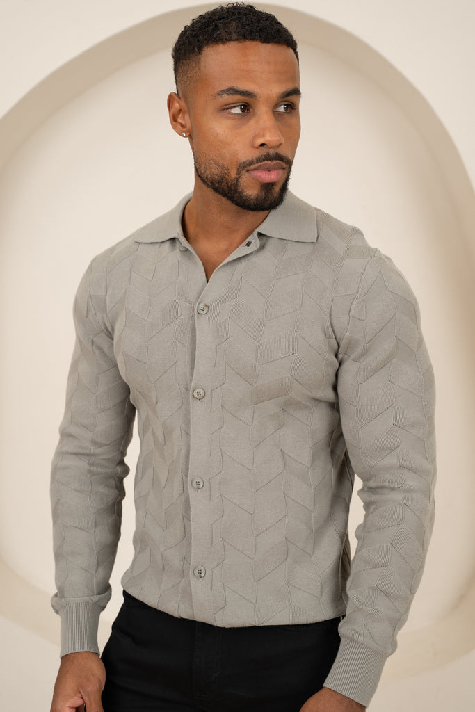 Textured Pattern Button Up Cardgian - Olive