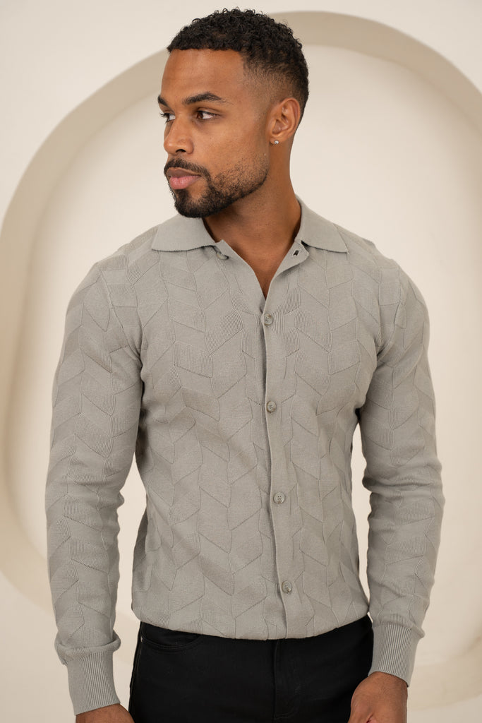 Textured Pattern Button Up Cardgian - Olive