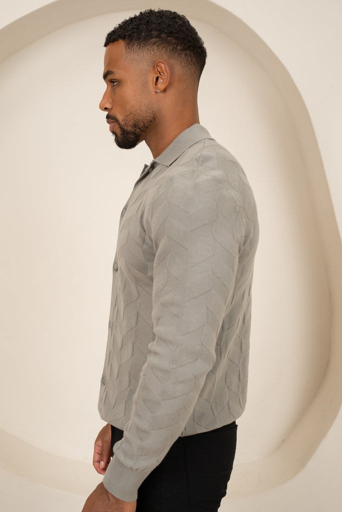 Textured Pattern Button Up Cardgian - Olive