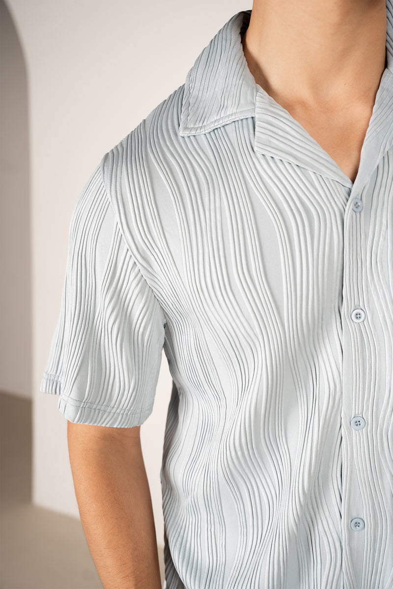 Chemise boutonnée coupe slim à texture ondulée - Bleu pâle