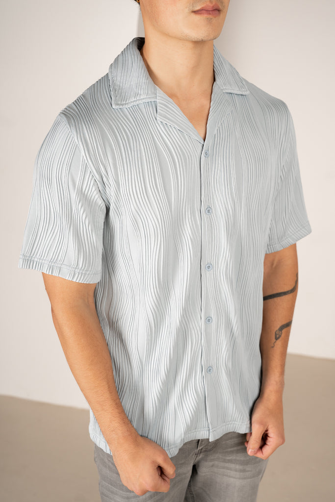 Chemise boutonnée coupe slim à texture ondulée - Bleu pâle