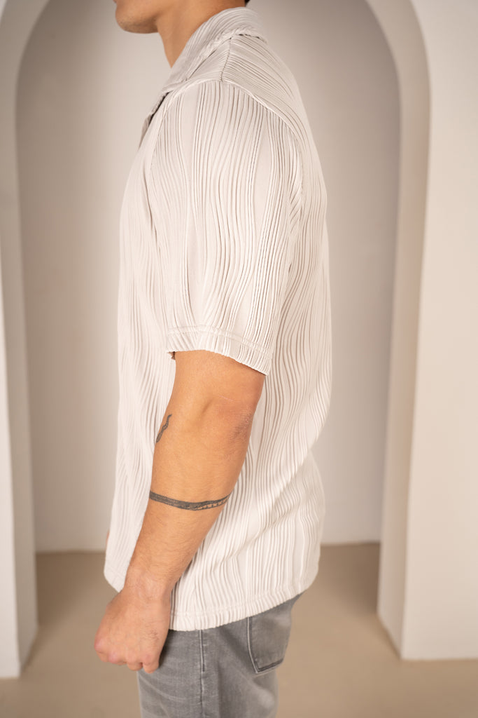 Chemise boutonnée coupe slim à texture ondulée - Gris clair