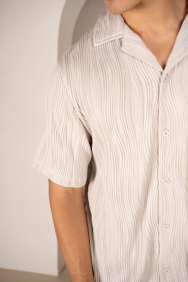 Chemise boutonnée coupe slim à texture ondulée - Gris clair