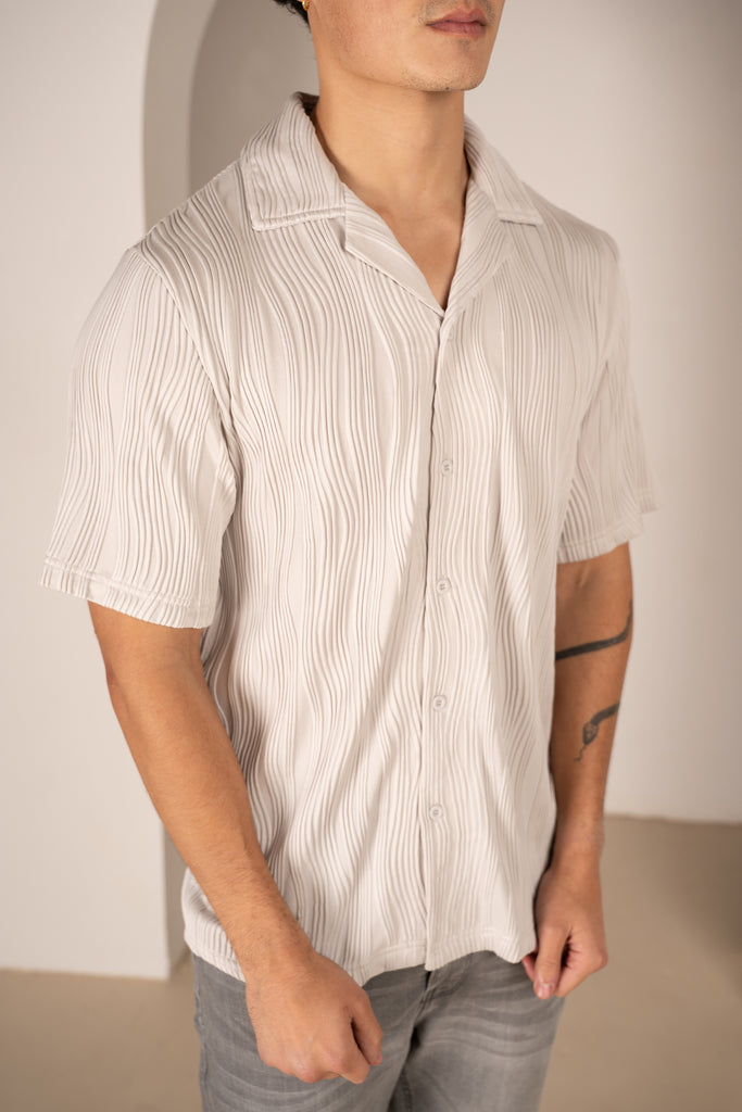 Chemise boutonnée coupe slim à texture ondulée - Gris clair
