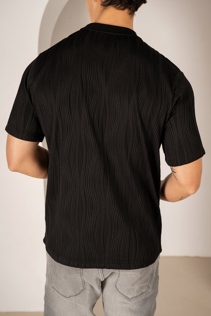 Ripple Texture Slim Fit T-Shirt - Black
