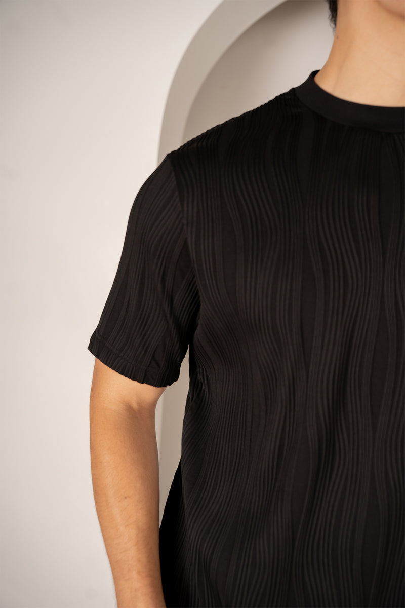 Ripple Texture Slim Fit T-Shirt - Black