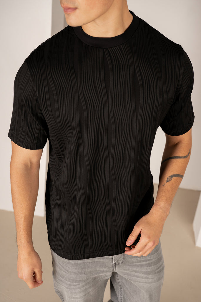 Ripple Texture Slim Fit T-Shirt - Black
