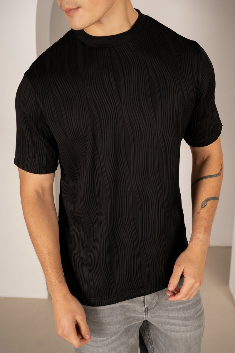 Ripple Texture Slim Fit T-Shirt - Black