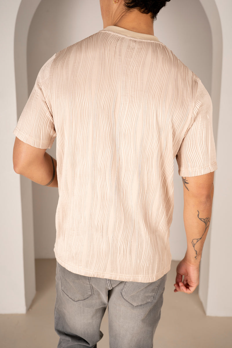Ripple Texture Slim Fit T-Shirt - Taupe