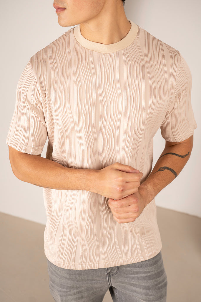 Ripple Texture Slim Fit T-Shirt - Taupe
