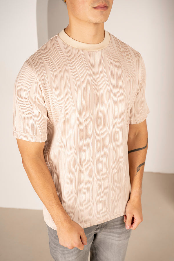 T-shirt slim à texture ondulée - Taupe