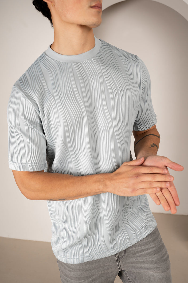 Ripple Texture Slim Fit T-Shirt - Pale Blue