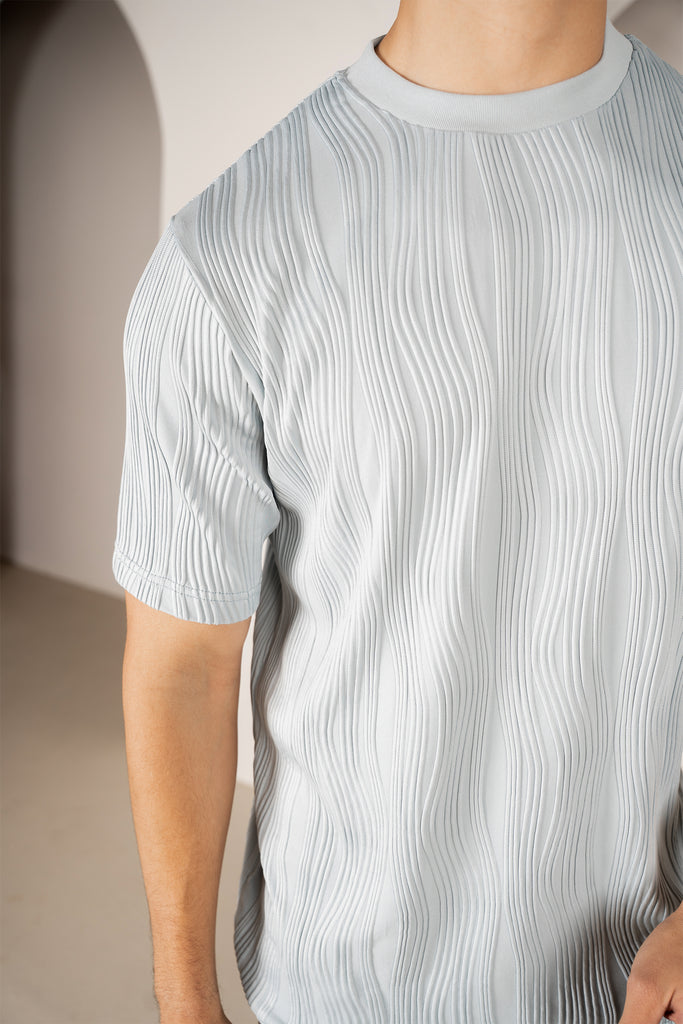 Ripple Texture Slim Fit T-Shirt - Pale Blue