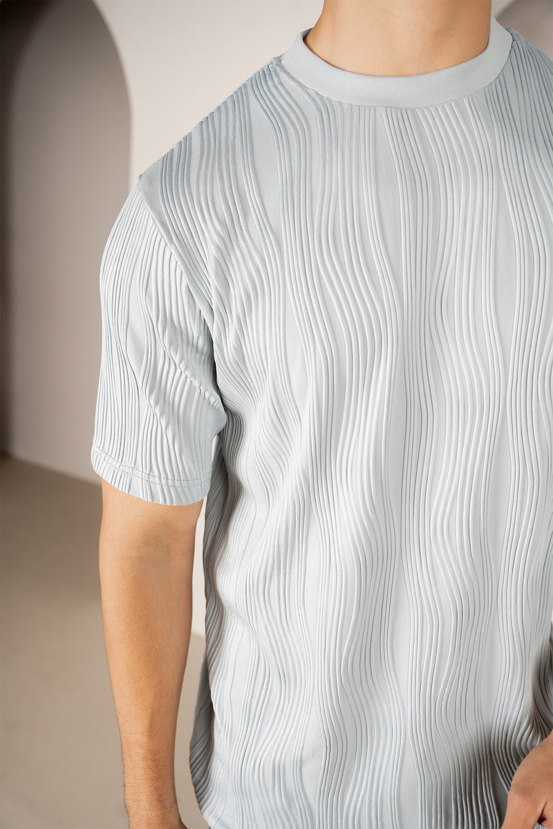 Ripple Texture Slim Fit T-Shirt - Pale Blue