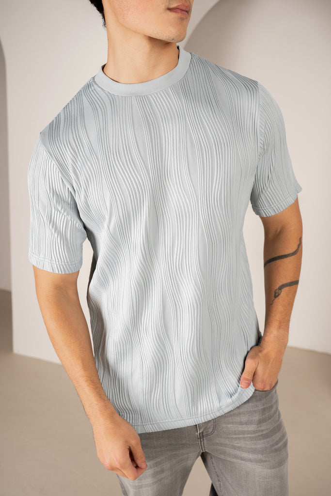 Ripple Texture Slim Fit T-Shirt - Pale Blue