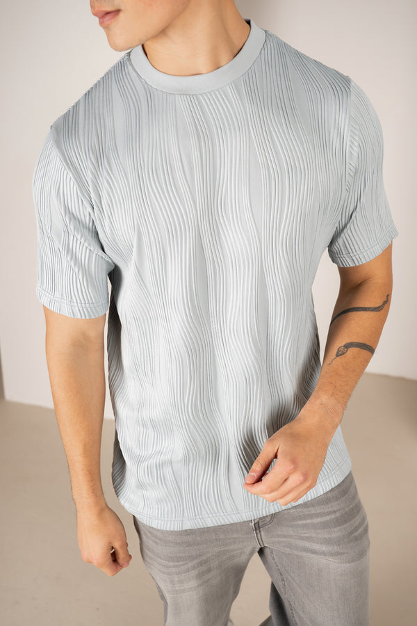 T-shirt slim à texture ondulée - Bleu pâle