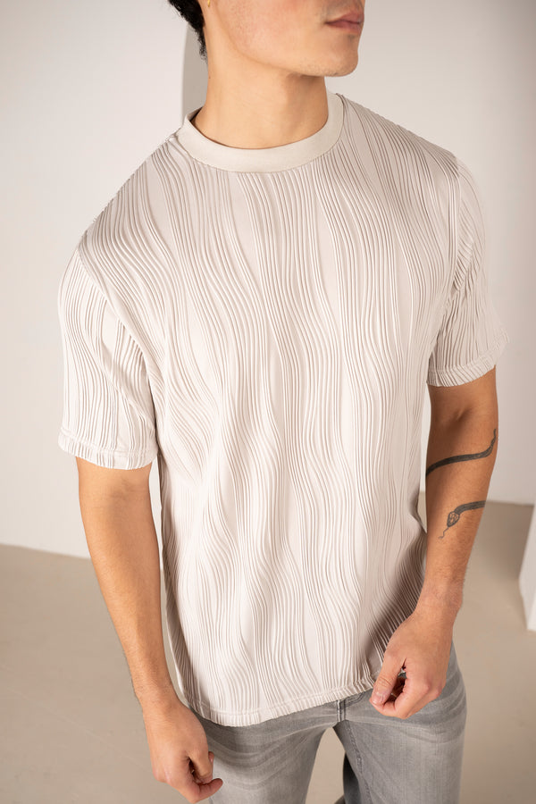 T-shirt slim à texture ondulée - Gris clair