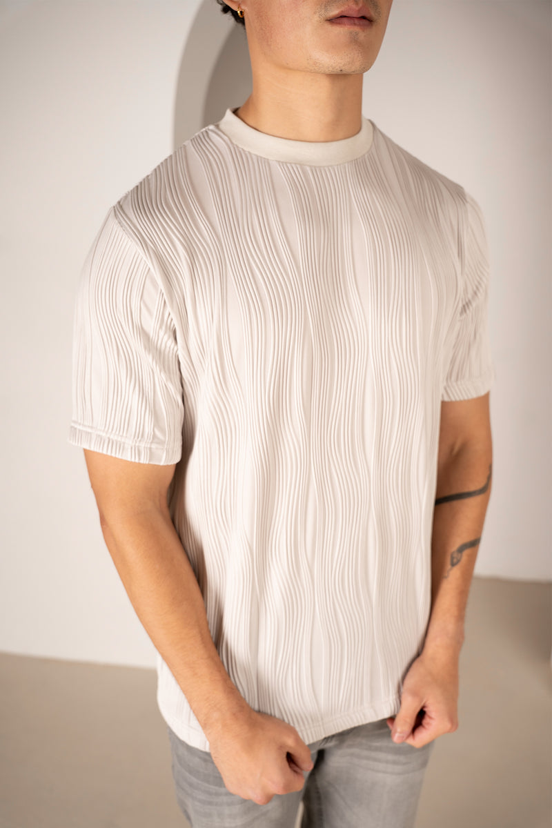 Ripple Texture Slim Fit T-Shirt - Light Grey