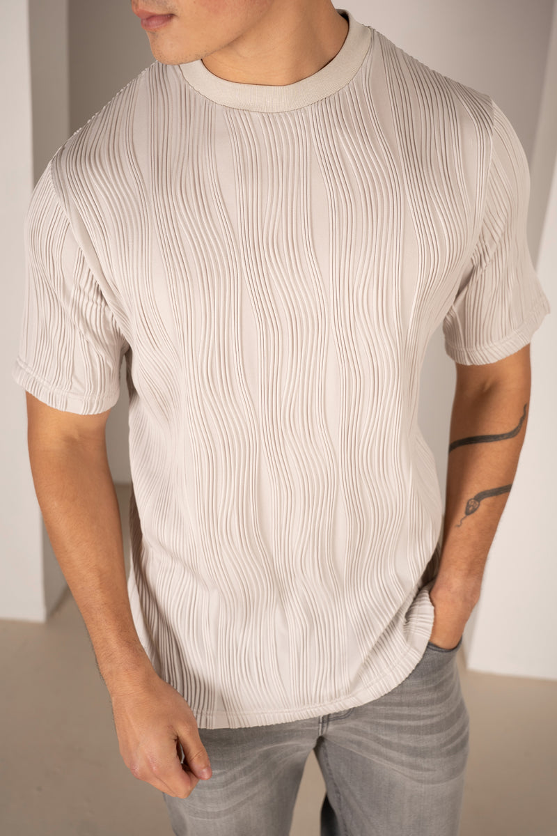Ripple Texture Slim Fit T-Shirt - Light Grey