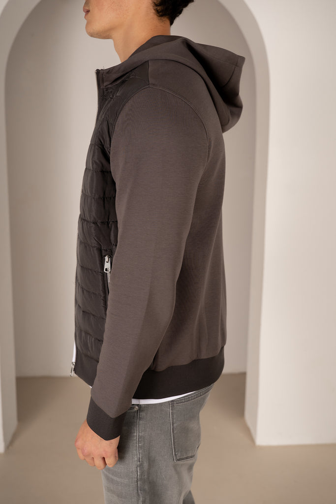 Hybrid Quilted Zip Through Hooded Jacket - Charcoal