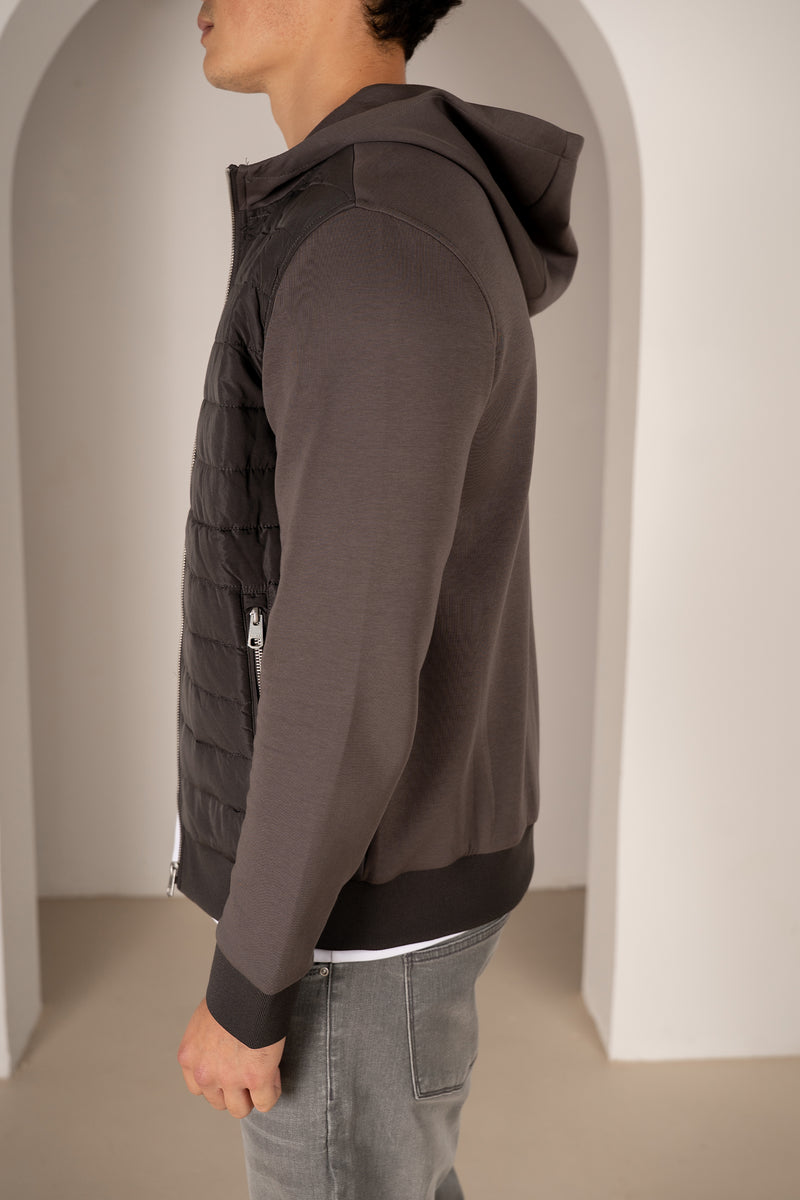 Hybrid Quilted Zip Through Hooded Jacket - Charcoal
