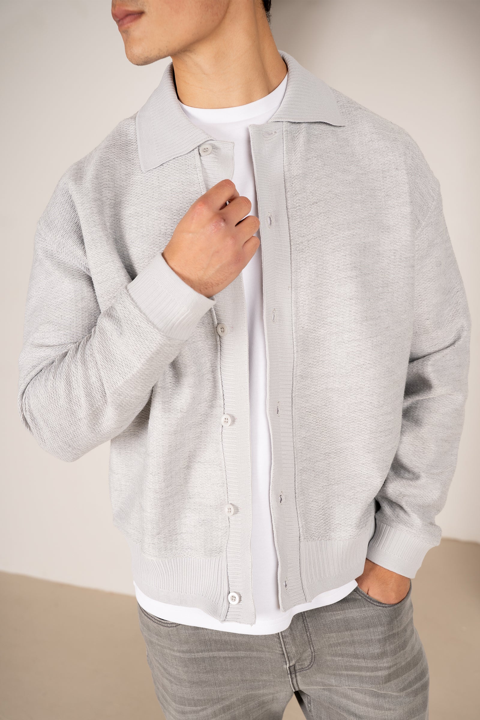 Cardigan texturé haut de gamme - Gris clair