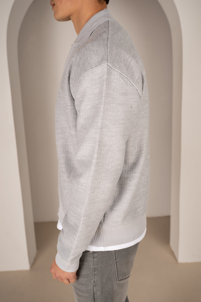 Premium Textured Cardigan - Light Grey