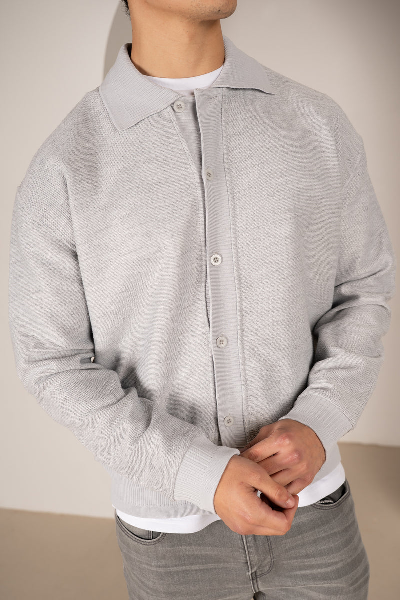Premium Textured Cardigan - Light Grey