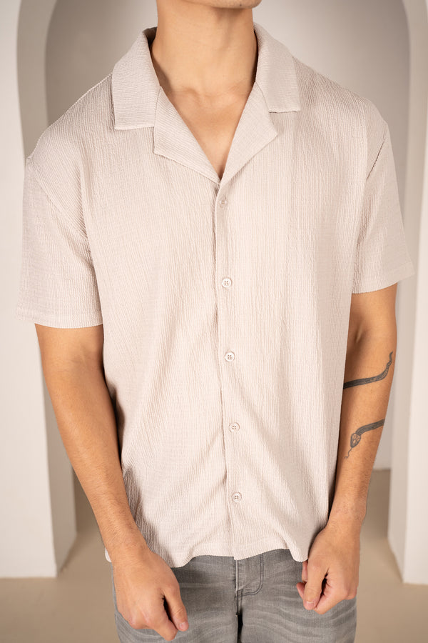Seersucker Revere Collar Shirt - Grey