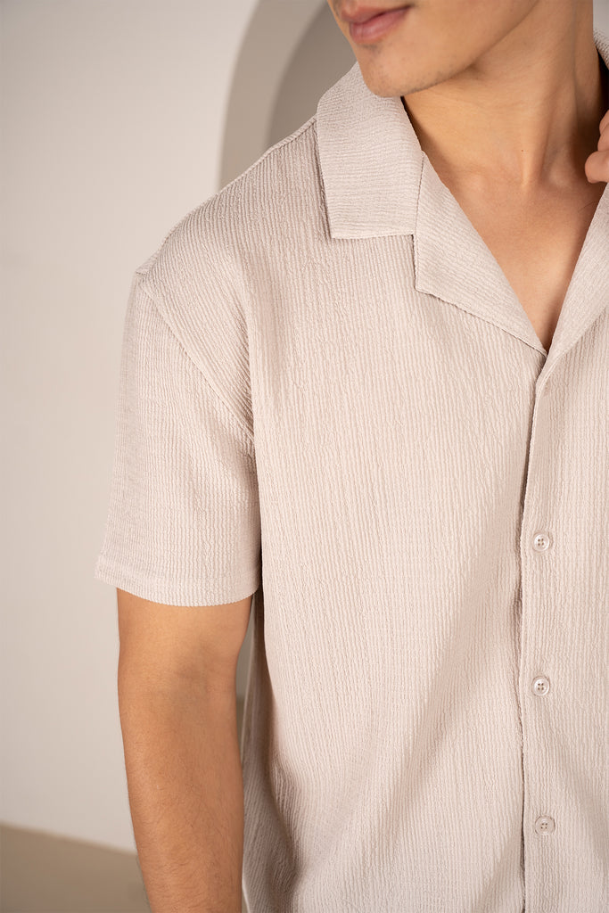 Seersucker Revere Collar Shirt - Grey