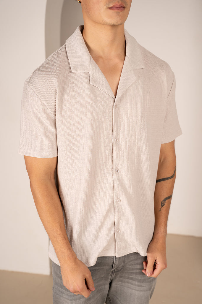 Seersucker Revere Collar Shirt - Grey