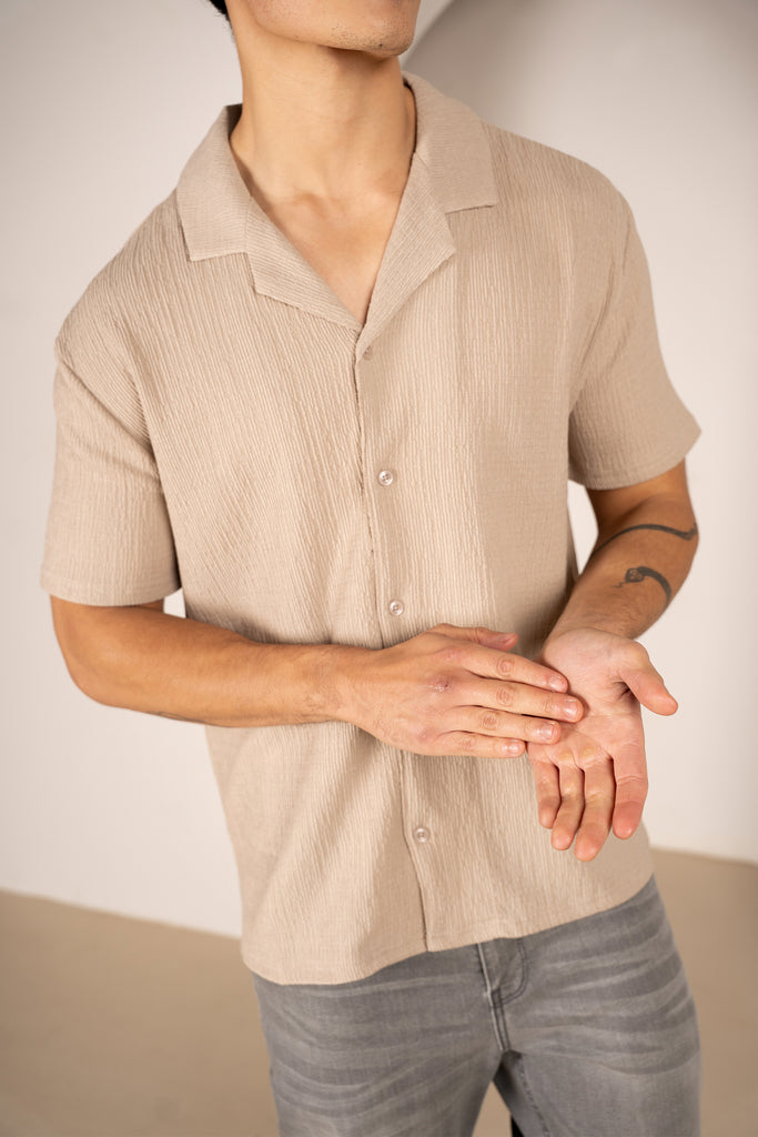 Seersucker Revere Collar Shirt - Taupe