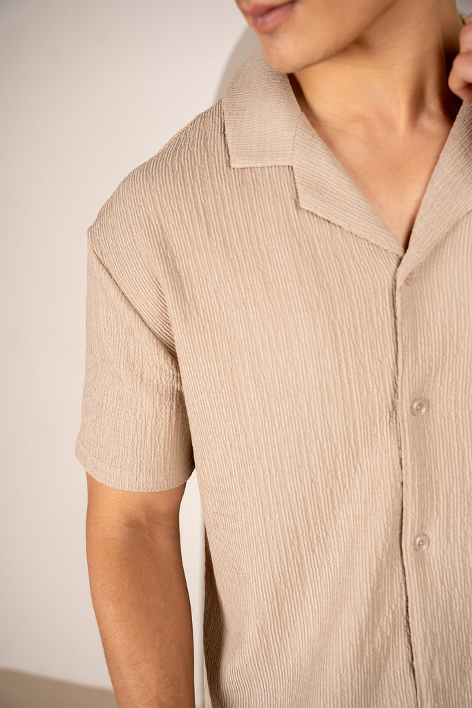 Seersucker Revere Collar Shirt - Taupe