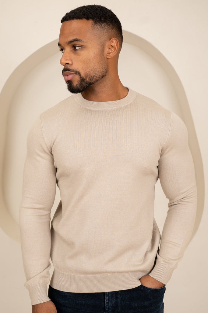 Ultra Fine Knit Crew Neck Jumper - Taupe