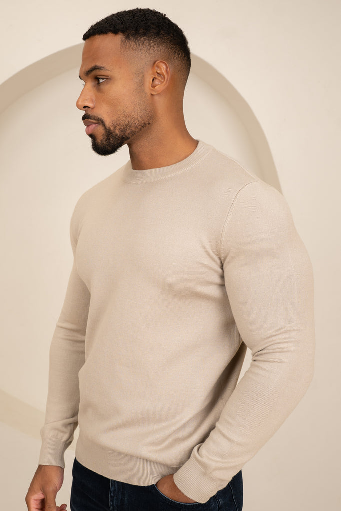 Ultra Fine Knit Crew Neck Jumper - Taupe