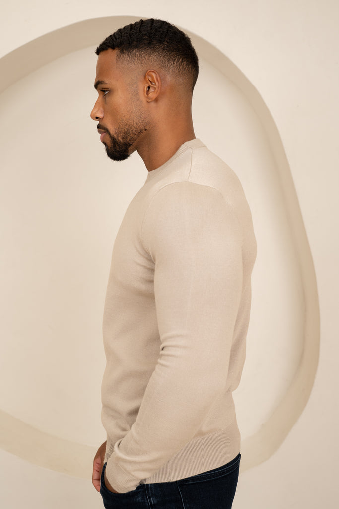 Ultra Fine Knit Crew Neck Jumper - Taupe