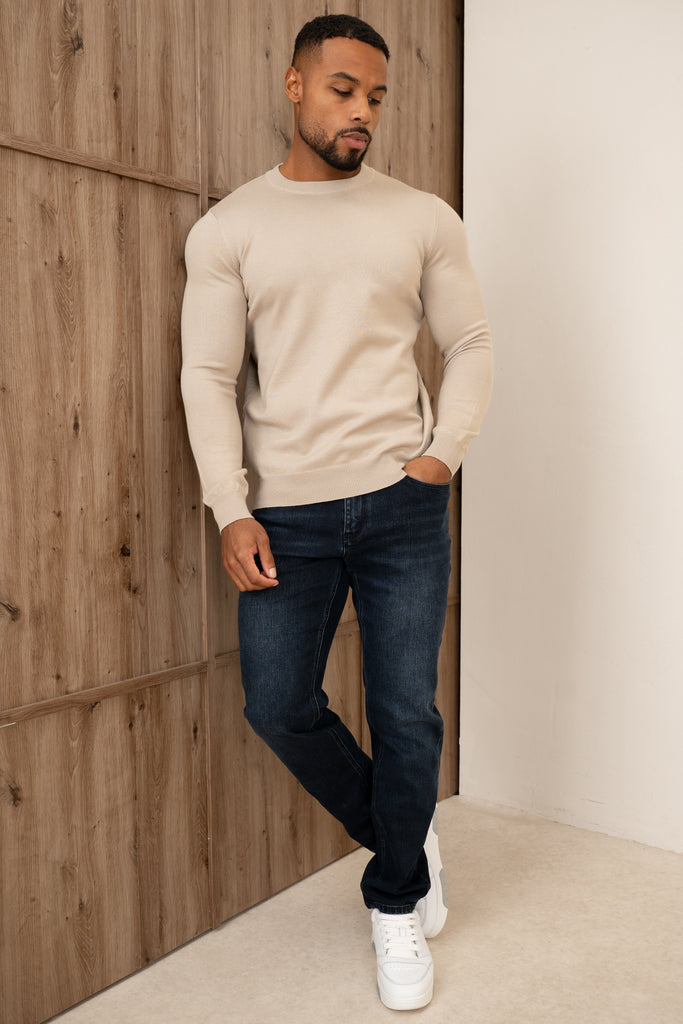 Ultra Fine Knit Crew Neck Jumper - Taupe