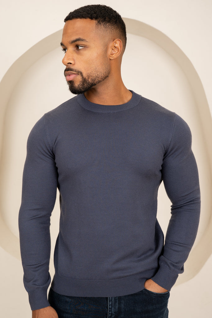 Ultra Fine Knit Crew Neck Jumper - Navy