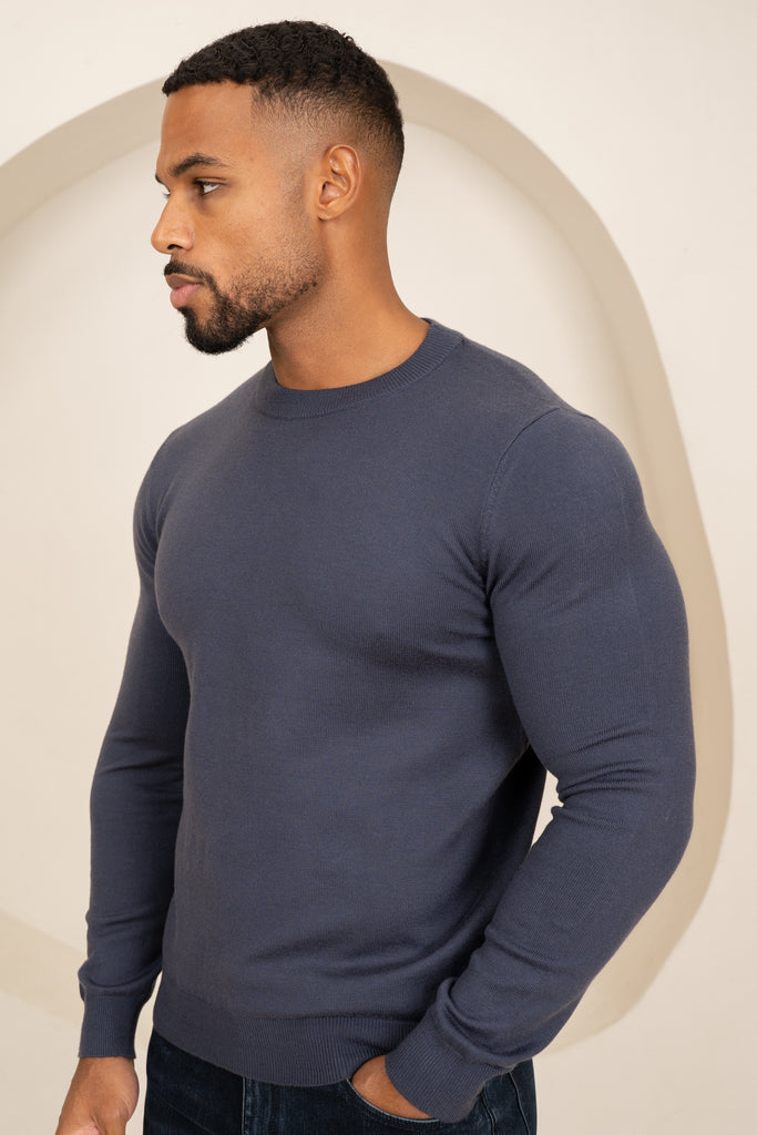 Ultra Fine Knit Crew Neck Jumper - Navy