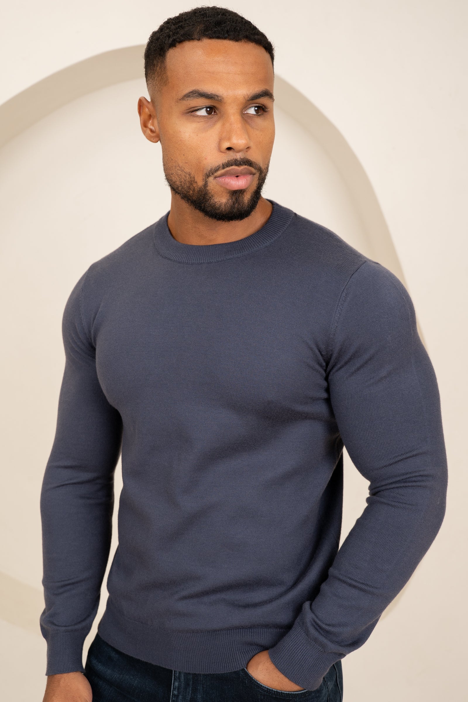 Ultra Fine Knit Crew Neck Jumper - Navy