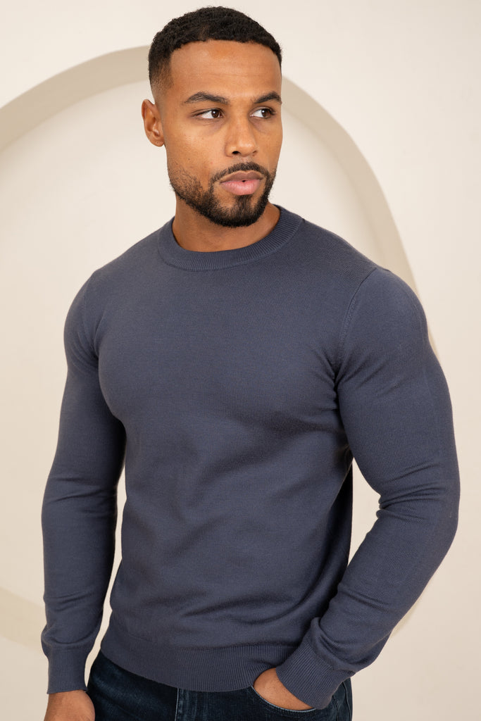 Ultra Fine Knit Crew Neck Jumper - Navy