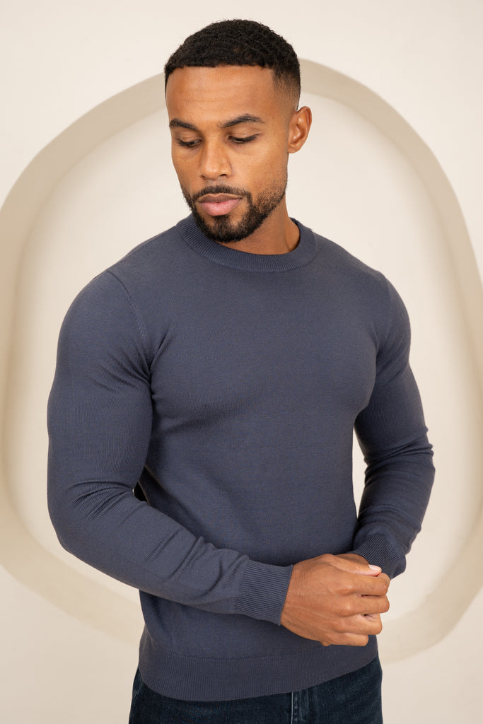 Ultra Fine Knit Crew Neck Jumper - Navy