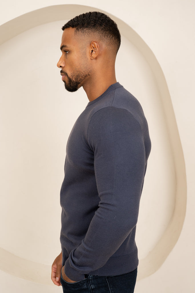 Ultra Fine Knit Crew Neck Jumper - Navy
