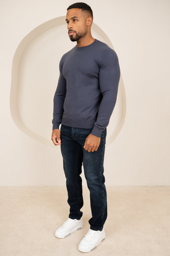 Ultra Fine Knit Crew Neck Jumper - Navy