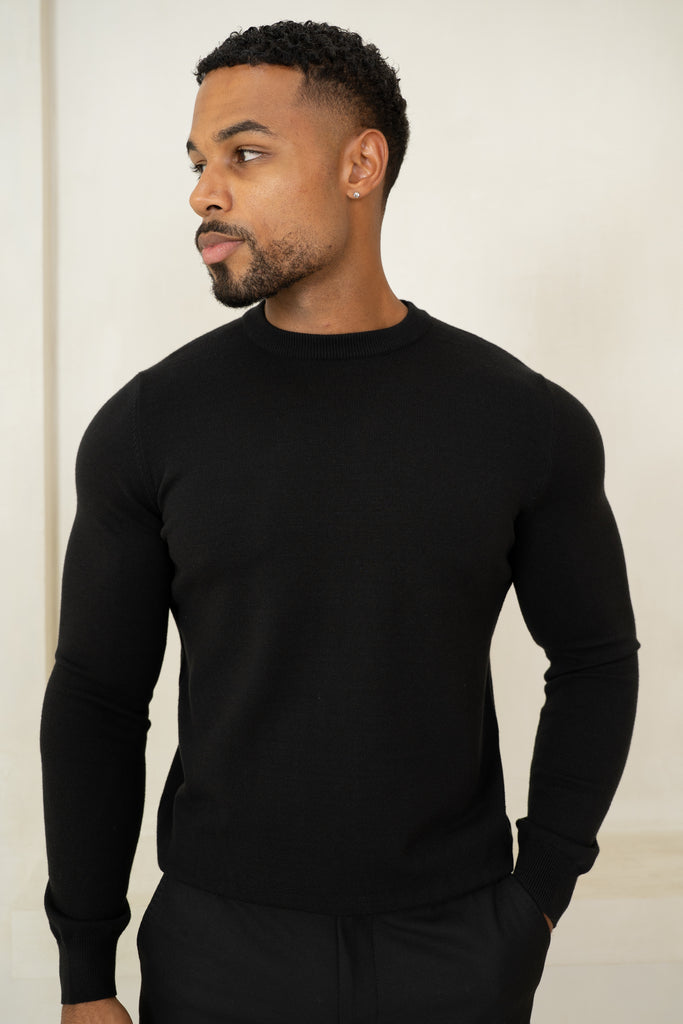 Ultra Fine Knit Crew Neck Jumper - Black
