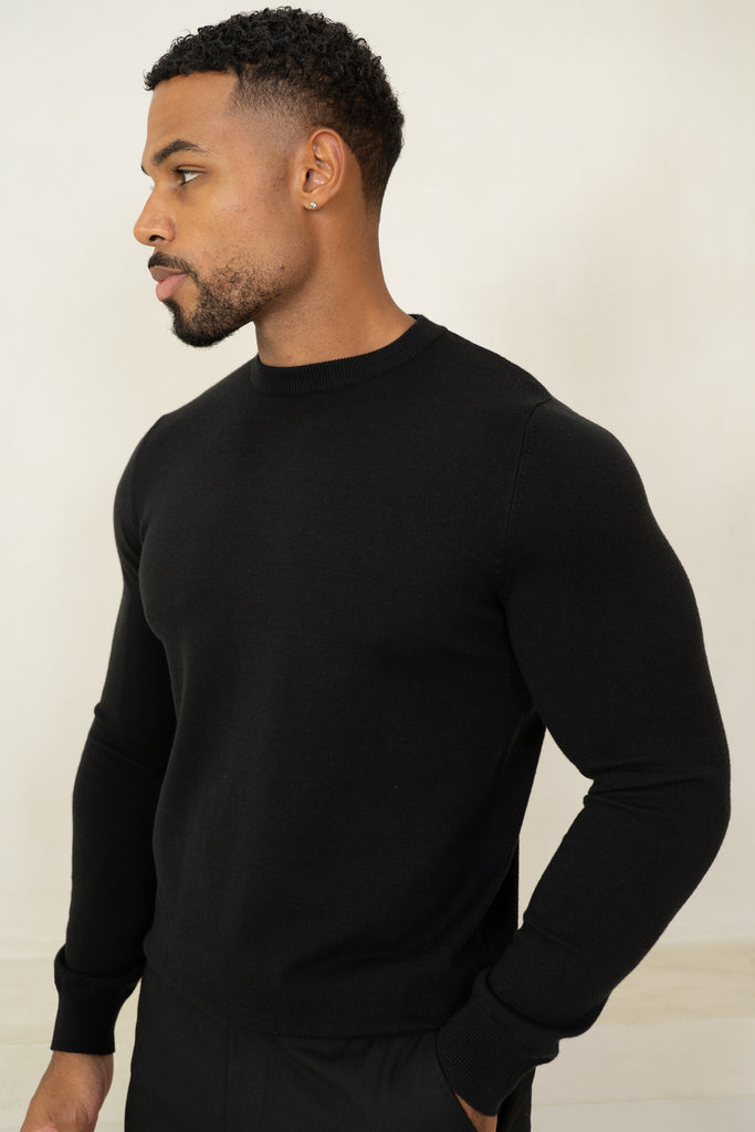 Ultra Fine Knit Crew Neck Jumper - Black