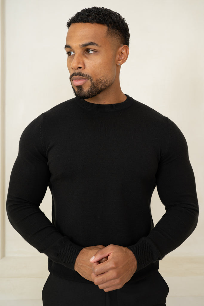 Ultra Fine Knit Crew Neck Jumper - Black